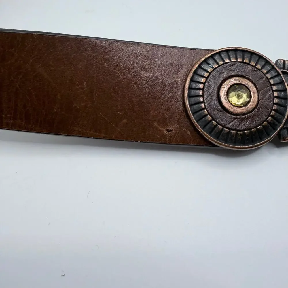 Chico’s Brown Leather Western Belt Small Embellished Buckle Adjustable Boho